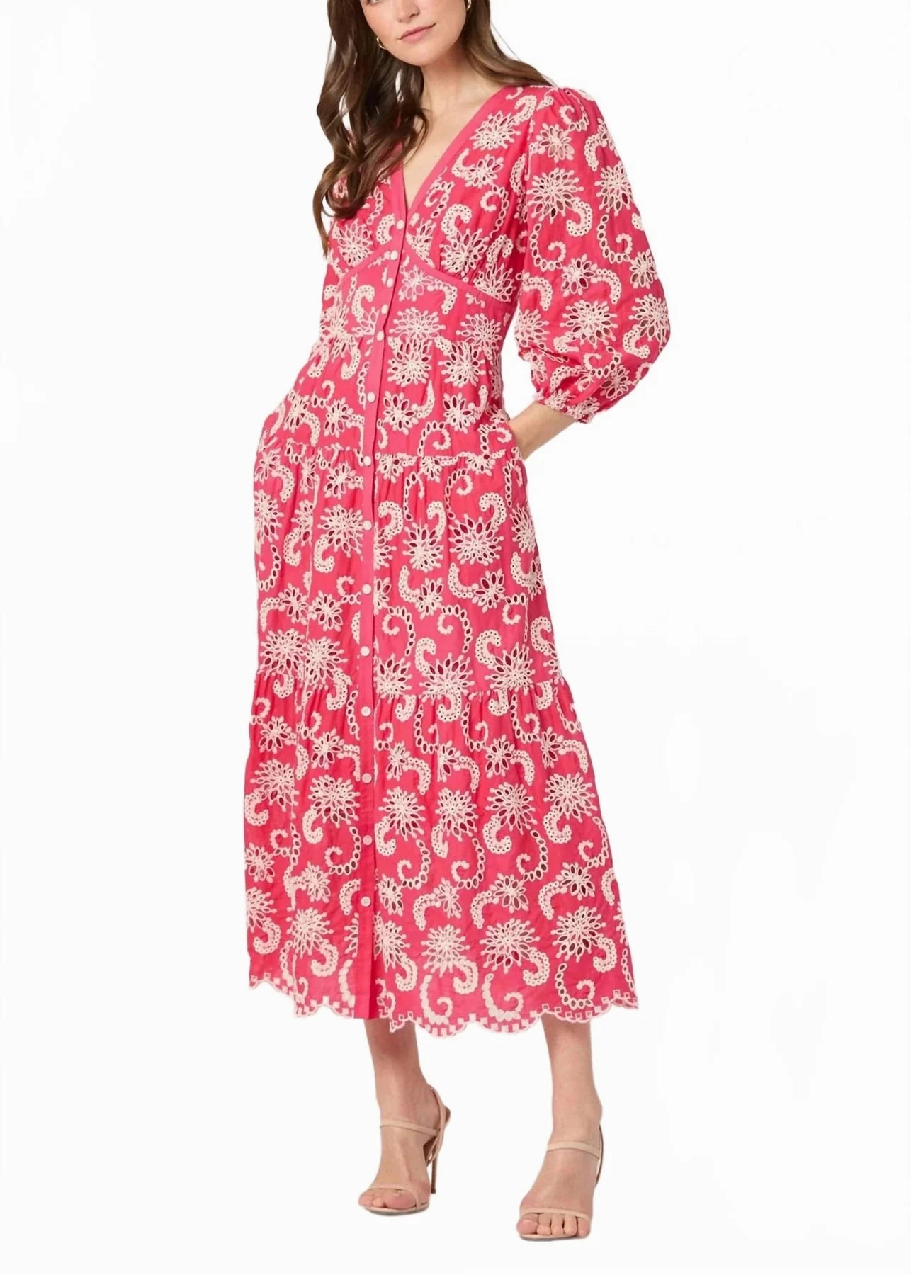 Red Carpet Relaxed Style Sicily Dress in Raspberry/Ivory