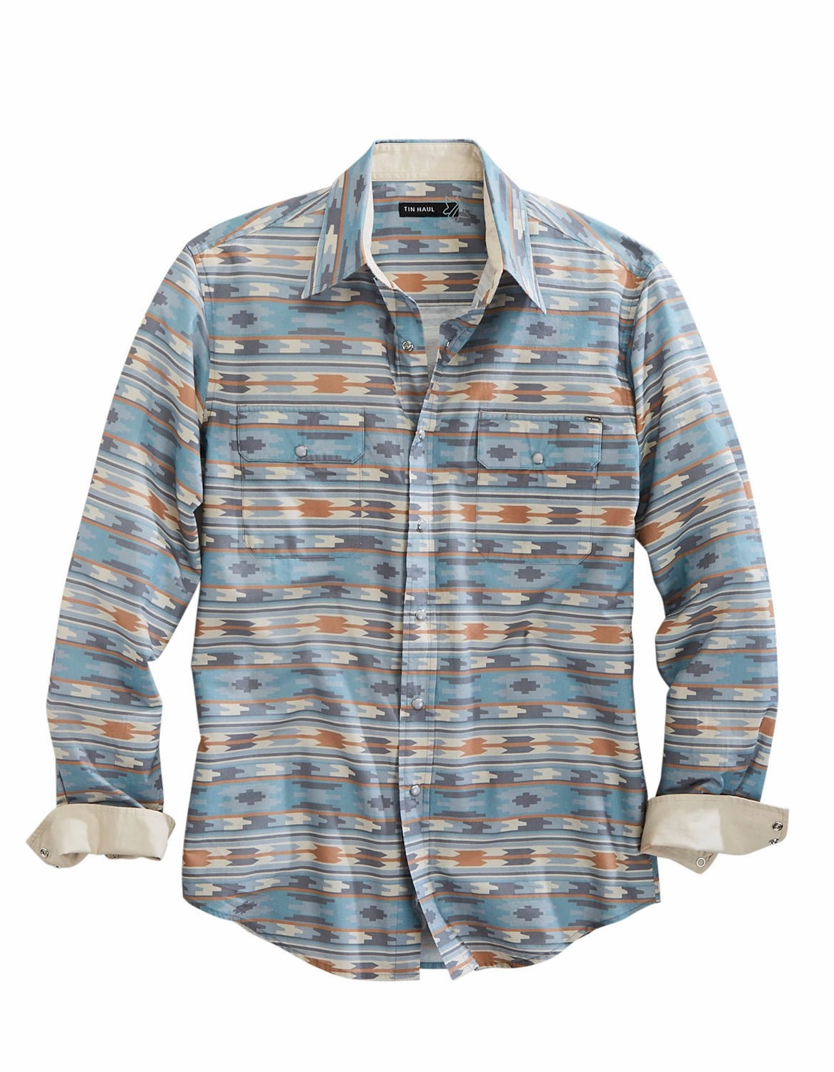 All Purpose Weave Design Subtle Details Tin Haul Mens 1955 Ghost Aztec Grey 100% Cotton L/S Shirt
