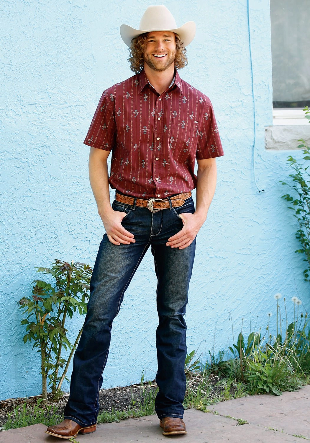 Tin Haul Mens Arrow Aztec Stripe Wine 100% Cotton S/S Shirt All-Weather Ready