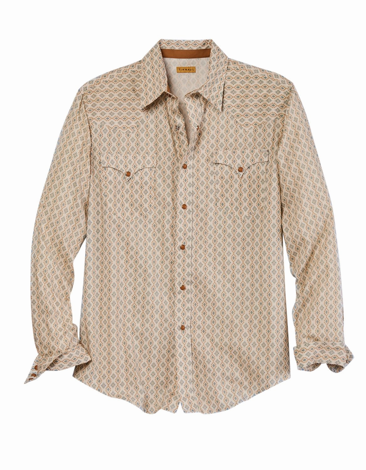 Odor control Tin Haul Mens Aztec Allover Print White 100% Cotton L/S Shirt