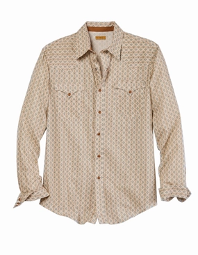 Odor control Tin Haul Mens Aztec Allover Print White 100% Cotton L/S Shirt