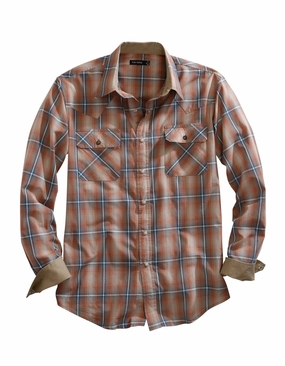 Beach Ready Petite Cut Tin Haul Mens Brown 100% Cotton Dusty Ombre L/S Shirt