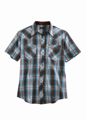Tin Haul Mens Brown 100% Cotton Turquoise Plaid S/S Shirt Timeless elegance