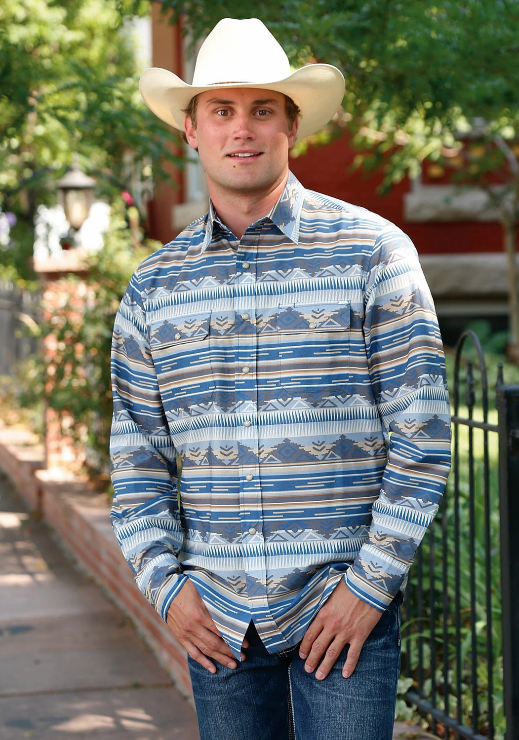 Soft Touch Fabric Tin Haul Mens Brown Multi 100% Cotton L/S Serape Aztec Shirt