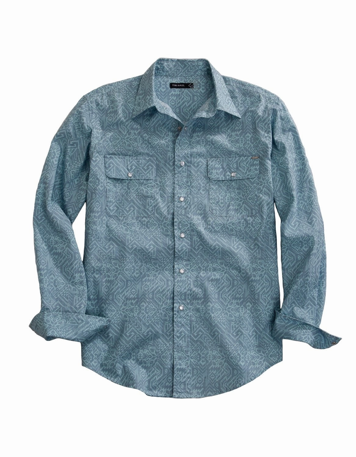 Multipurpose Layering Fabric Tin Haul Mens Dot Matrix Aztec Blue 100% Cotton L/S Shirt