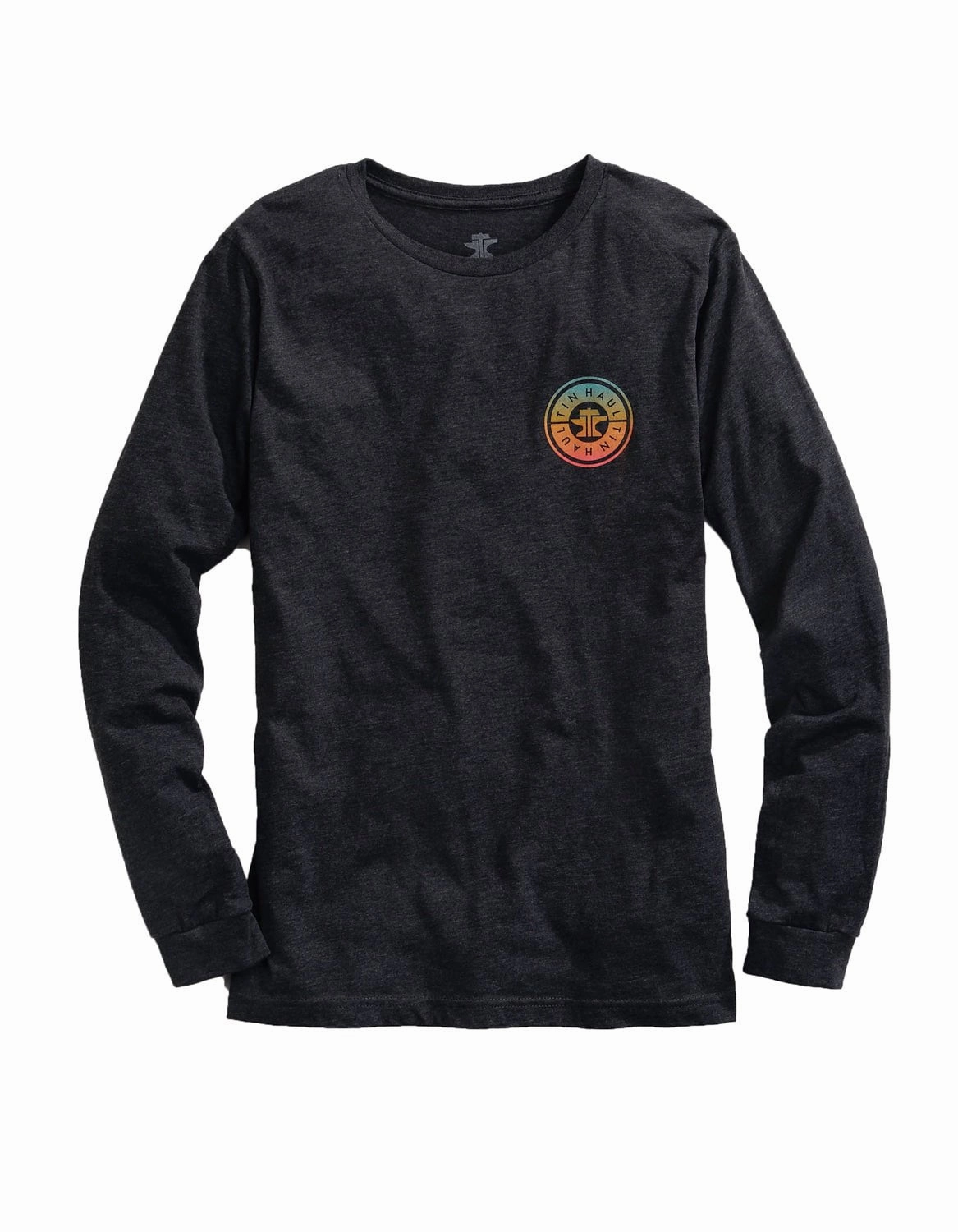 Versatile Piece Tin Haul Mens Gray Cotton Blend Ombre Circle Logo L/S T-Shirt