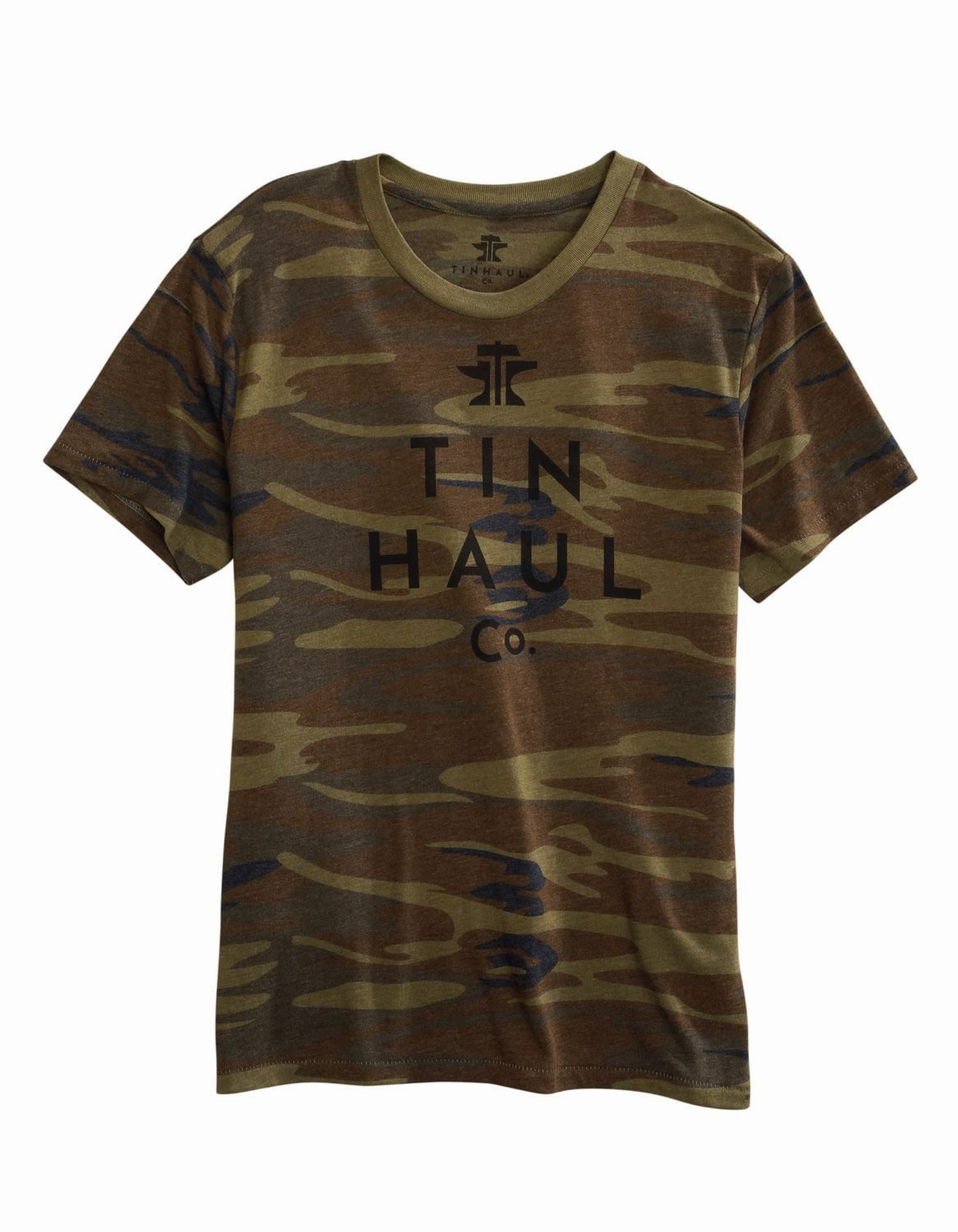 ethical fashion Tin Haul Mens Green Camo Cotton Blend Logo S/S T-Shirt