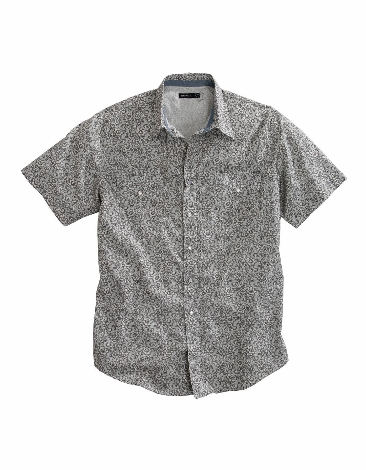 Quick Dry Technology Tin Haul Mens Grey 100% Cotton Vintage Floral S/S Shirt