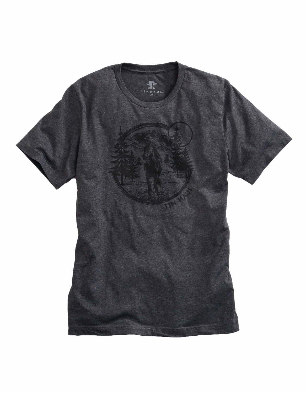 Professional Look Yoke Design Tin Haul Mens Grey Cotton Blend Free Spirited Horse S/S T-Shirt
