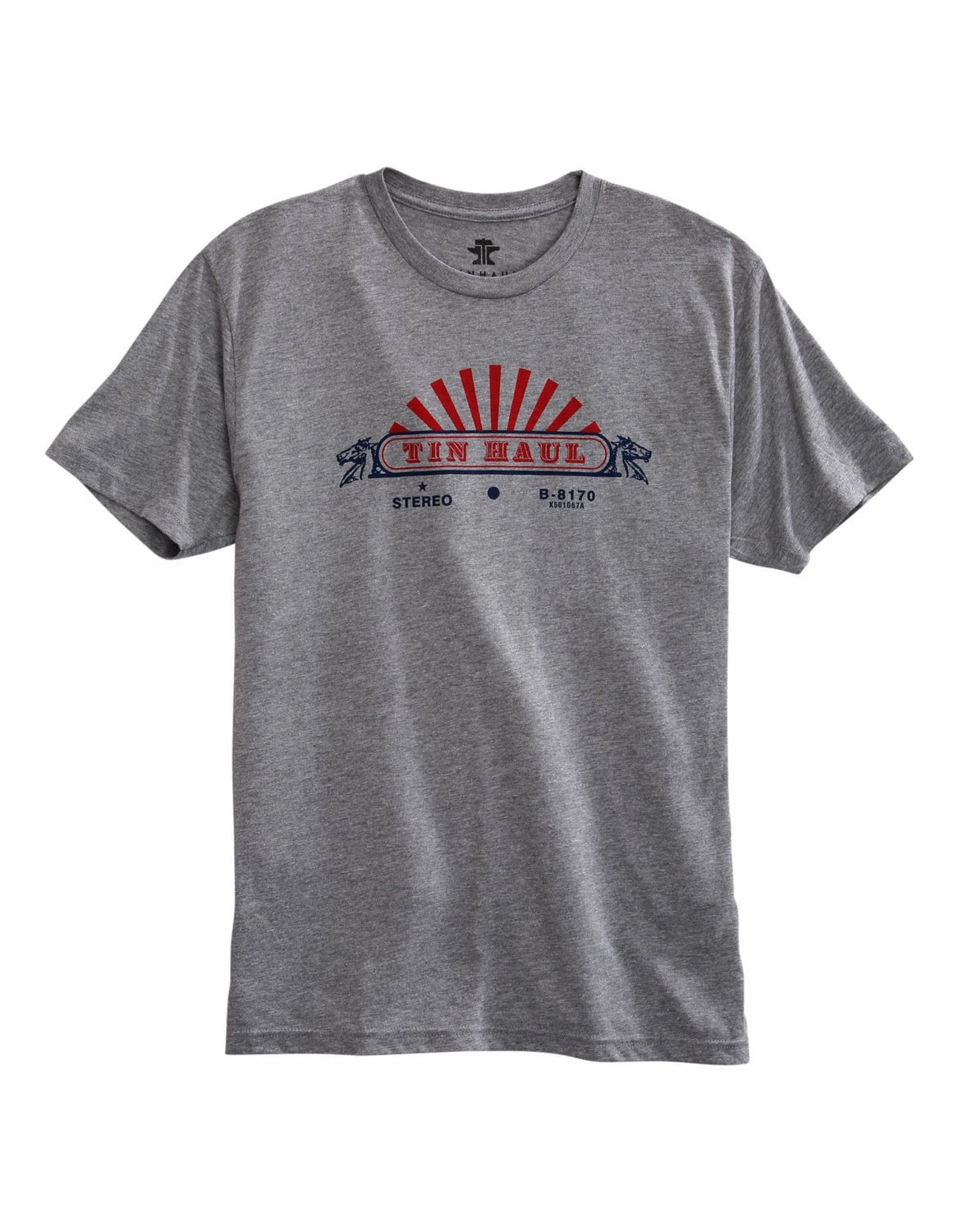 Tin Haul Mens Grey Cotton Blend In Stereo S/S T-Shirt gender-neutral Summer Outfit