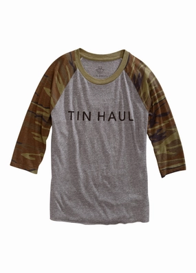 Mesh Insert Tin Haul Mens Heather Grey/Camo Cotton Blend Script S/S T-Shirt