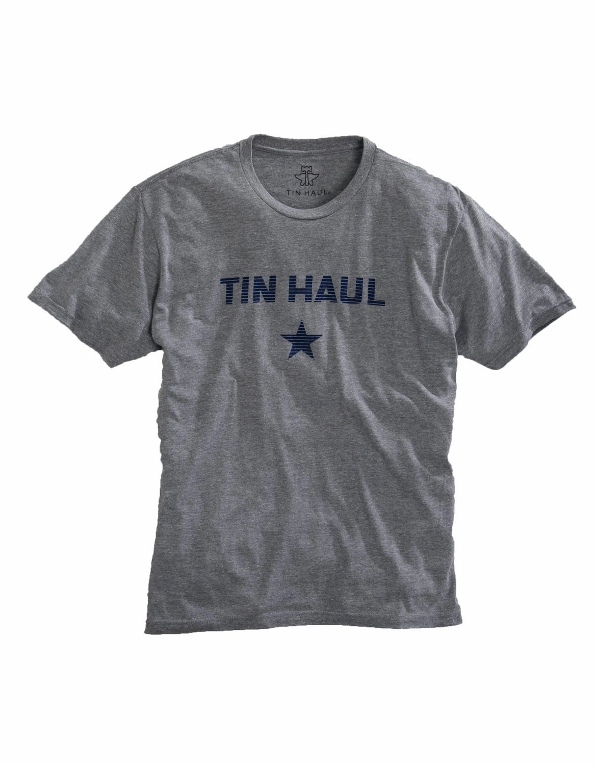 Tin Haul Mens Heather Grey Cotton Blend Star with Lines S/S T-Shirt Seasonal Fashion Trendsetter Choice