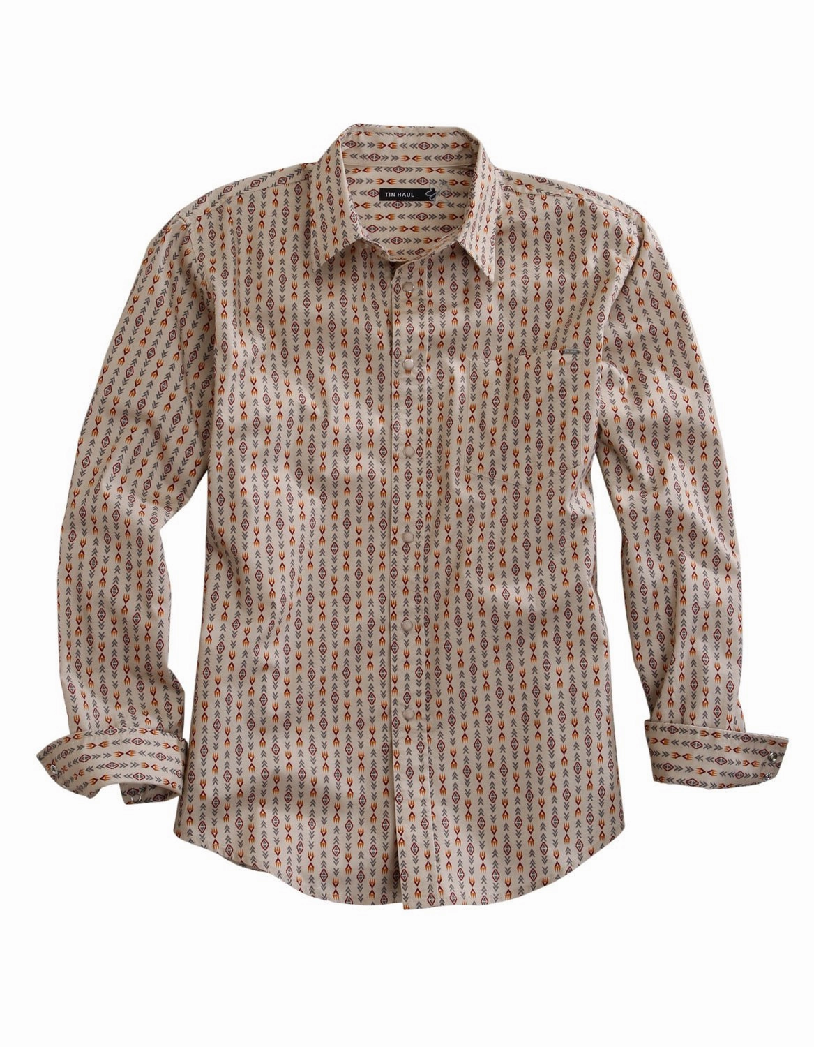 Essential Wardrobe Non Chafe Seams Tin Haul Mens Modern Petroglyphs Brown 100% Cotton L/S Shirt