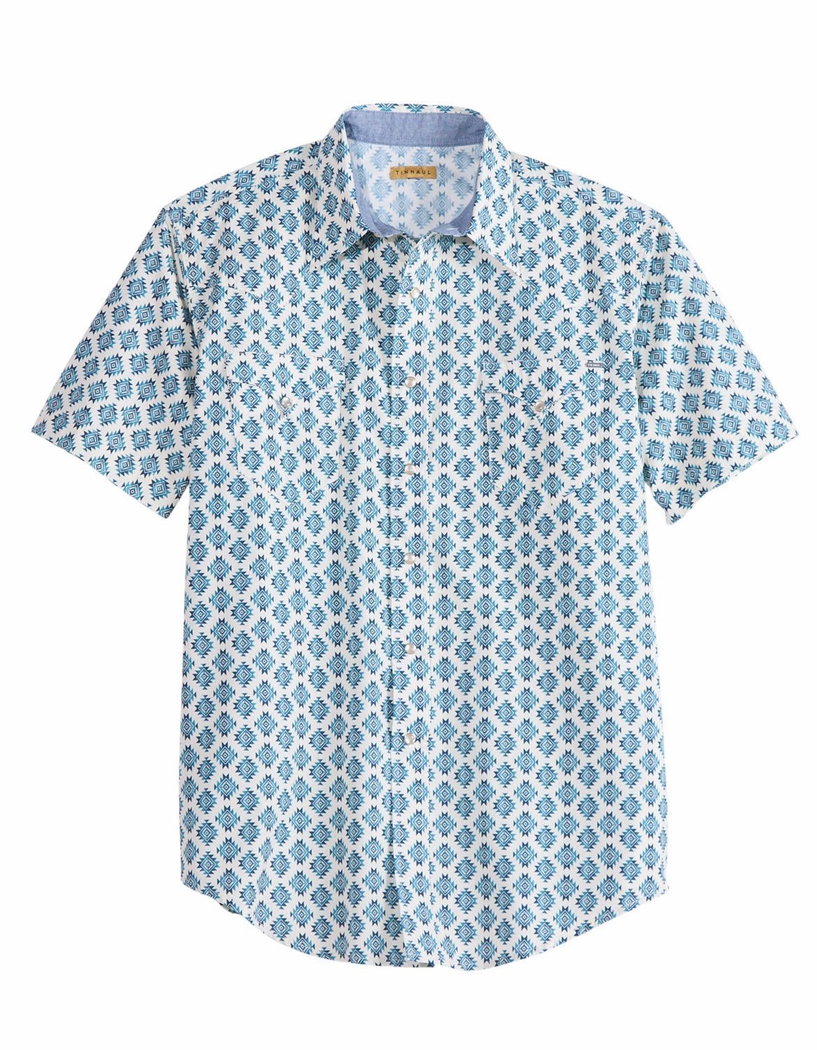 Subtle Print Tin Haul Mens Ombre Aztec Tiles Blue/White 100% Cotton S/S Shirt