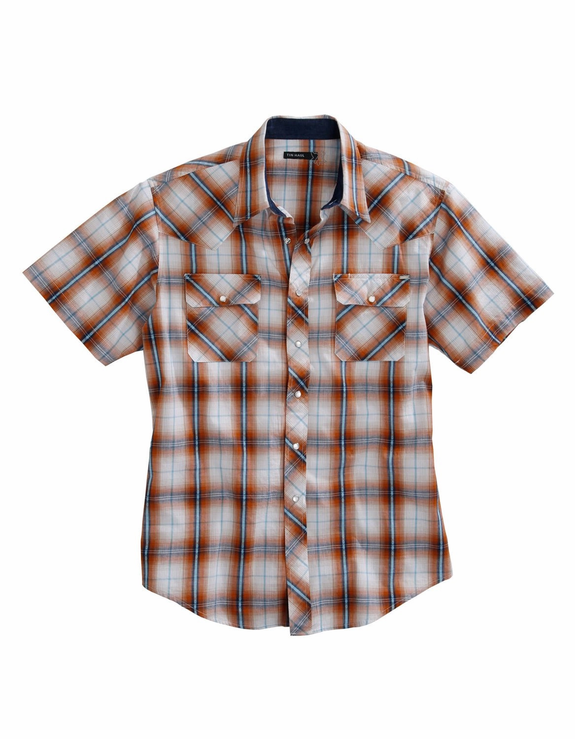 Eco Friendly Production Tin Haul Mens Orange 100% Cotton Diamond Dobby S/S Shirt