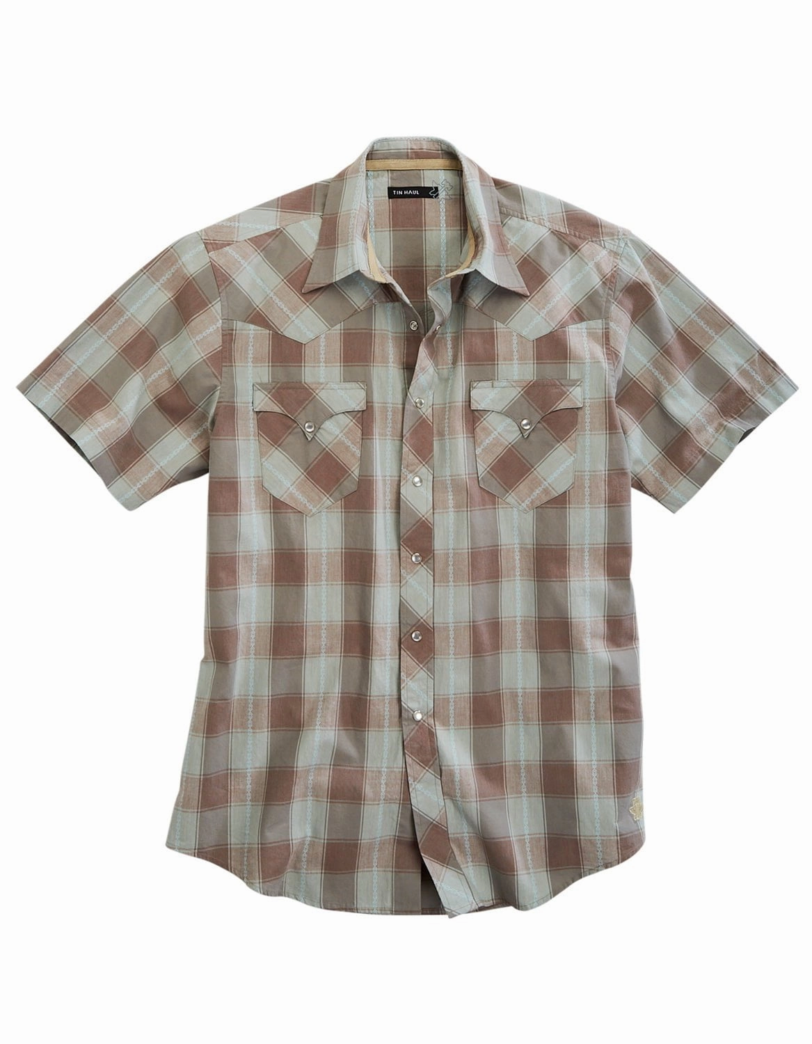 Coastal Vibes No Slip Shoulder Grips Tin Haul Mens Sand Check Dobby Brown 100% Cotton S/S Shirt