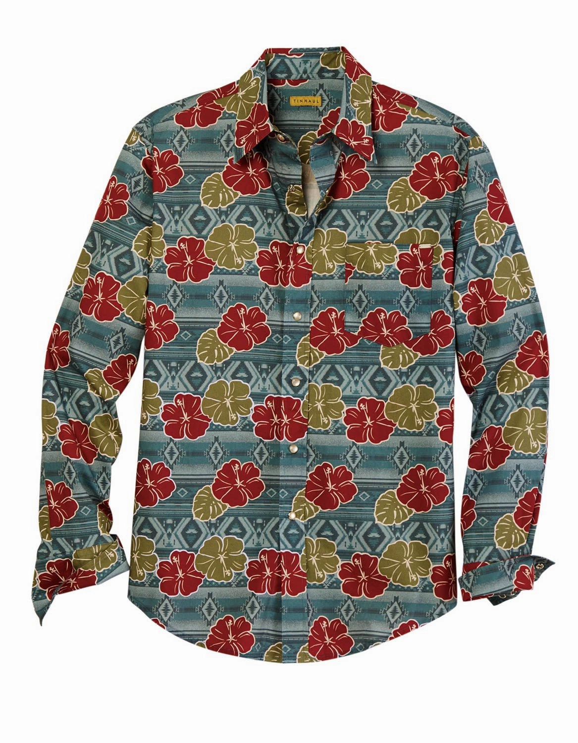 Tin Haul Mens Tropical Aztec Multi-Color 100% Cotton L/S Shirt Odor Control Technology