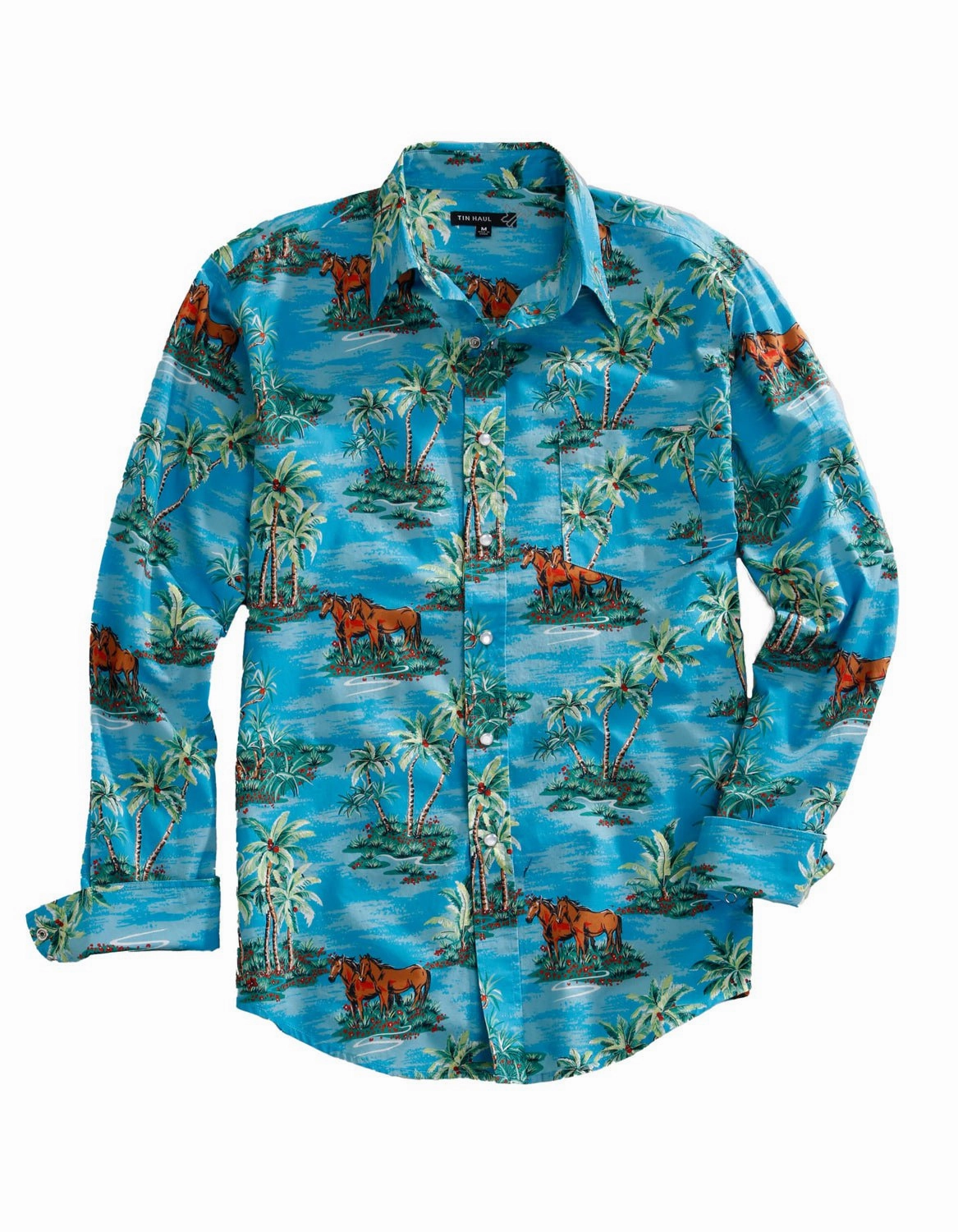 Anti Pilling Finish Non Iron Tin Haul Mens Vintage Hawaiian Blue 100% Cotton L/S Shirt