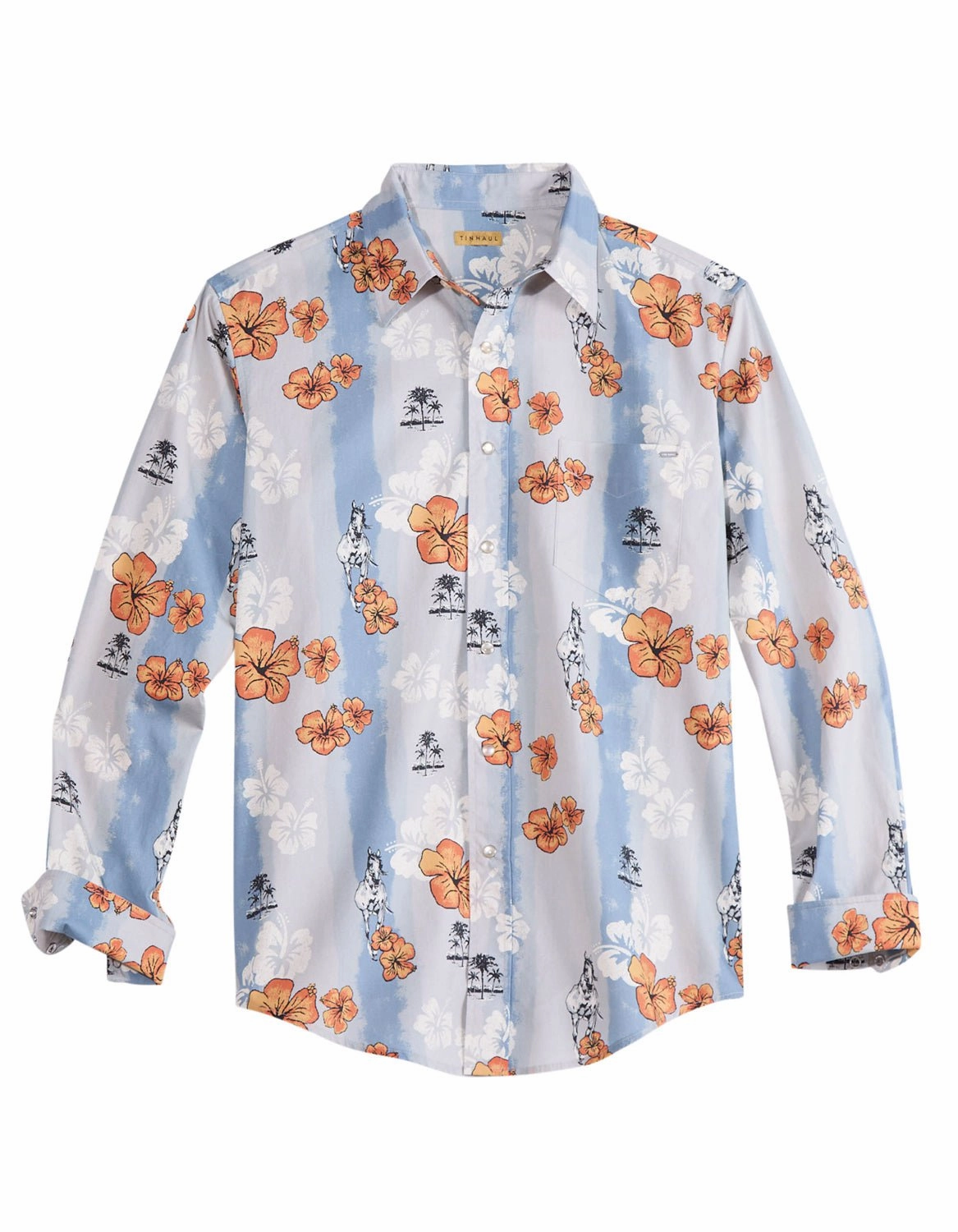 Dinner Date Durable Material Tin Haul Mens Vintage Tropical Blue 100% Cotton L/S Shirt