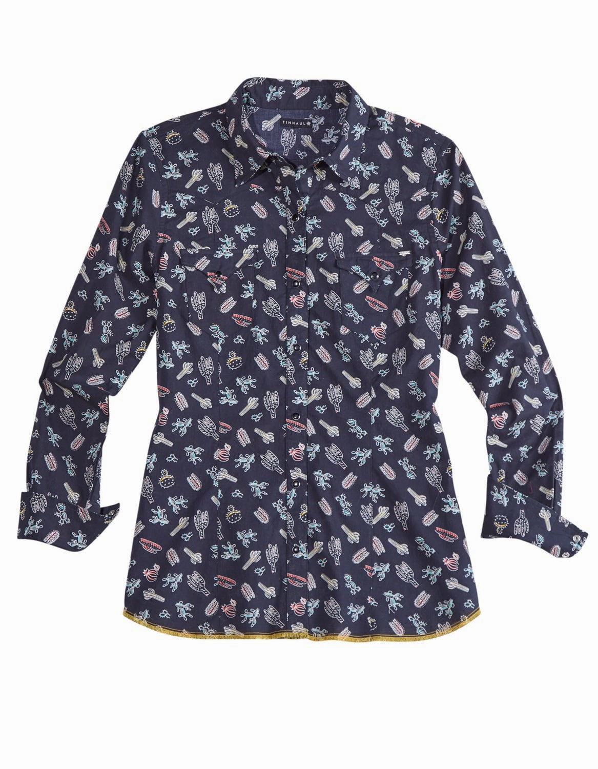 Tin Haul Womens 2421 Tossed Cactus Black 100% Cotton L/S Shirt Organic Cotton