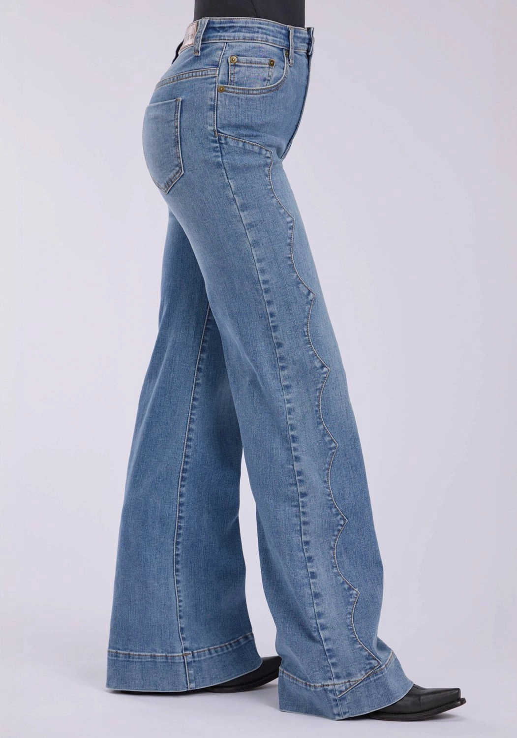 Tin Haul Womens 870 Claire Side Yokes Blue Cotton Blend Jeans Utility Look Daywear Fit