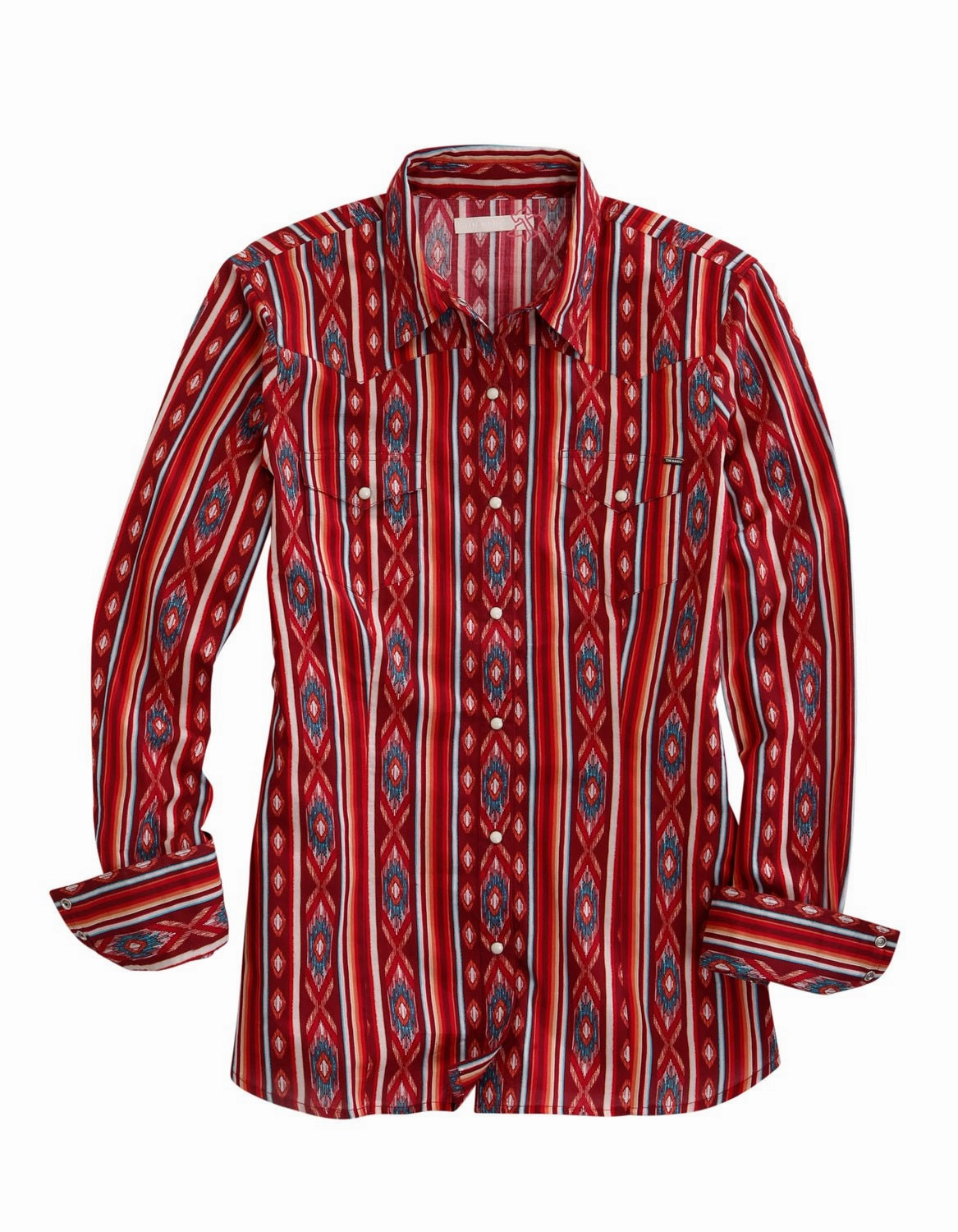 Weekend Outing Workwear Style Tin Haul Womens Aztec Stripe Red 100% Cotton L/S Shirt