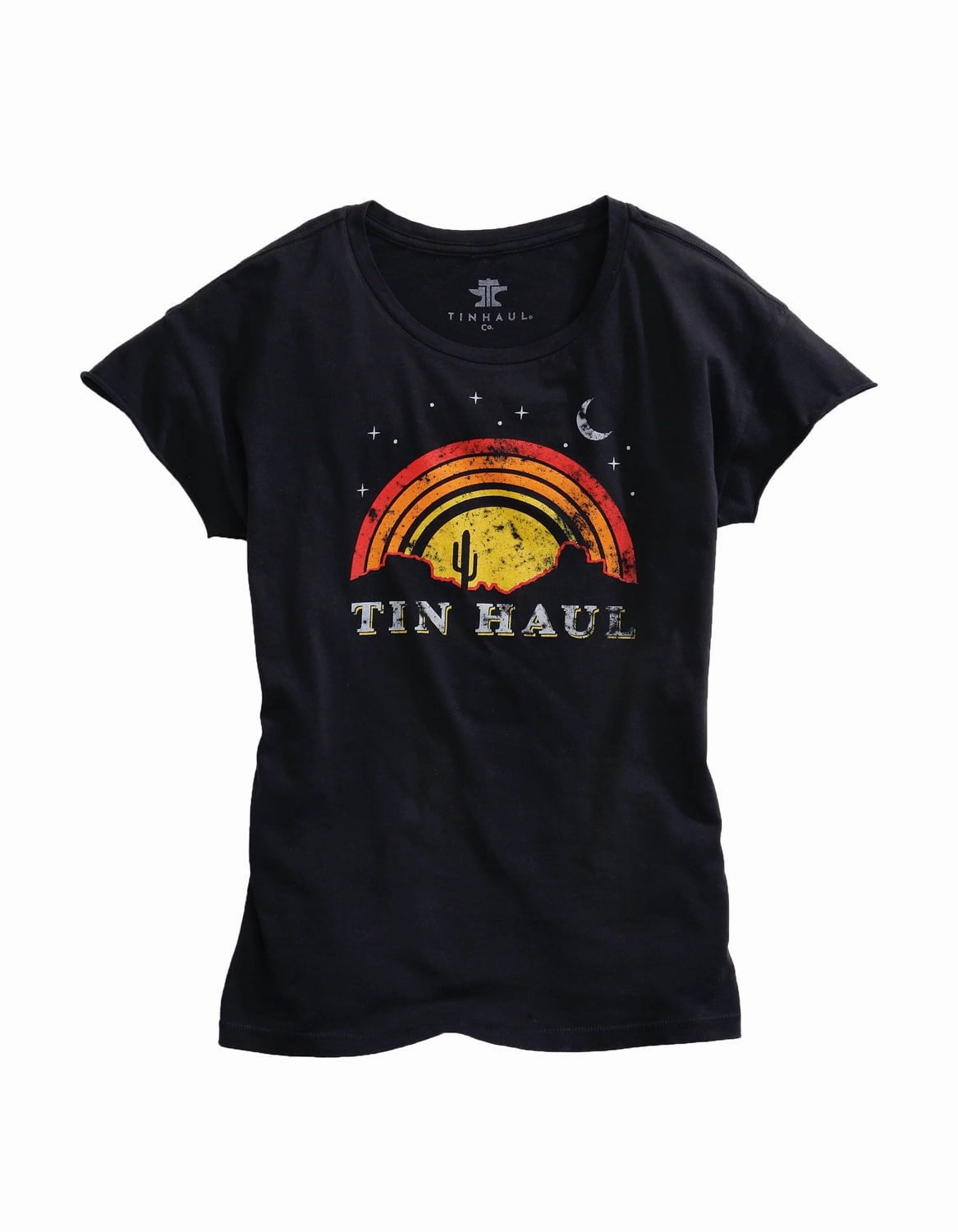 Tin Haul Womens Black 100% Cotton Sunset and Moon S/S T-Shirt Urban Wear Business Meeting