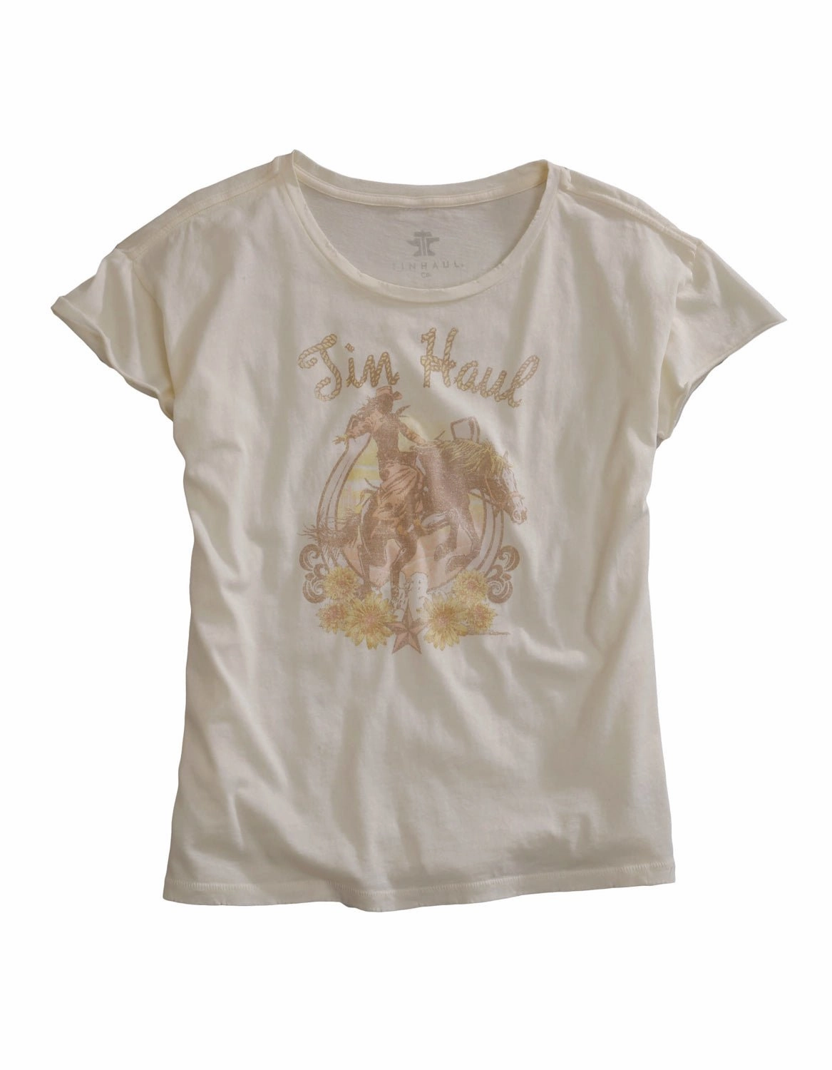 Tin Haul Womens Buckin Cowgirl White 100% Cotton S/S T-Shirt Wardrobe Must-Have Easy Styling