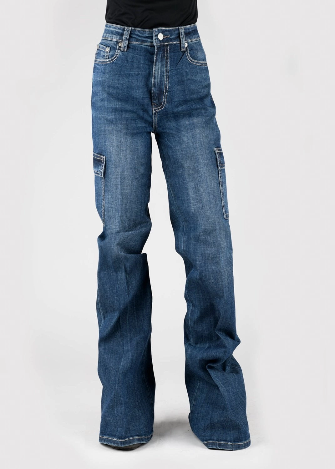 Tin Haul Womens Claire Cargo High Rise Blue Cotton Blend Jeans Effortless Choice