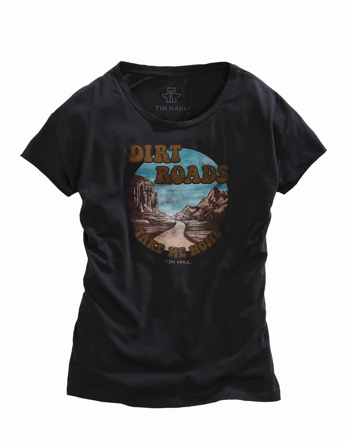 Runway Inspired Tin Haul Womens Dark Grey 100% Cotton Dirt Roads S/S Retro T-Shirt