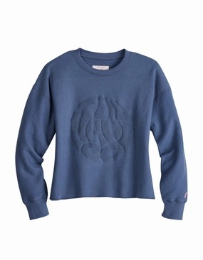 Tin Haul Womens Embossed Circle Navy Cotton Blend Pullover Sweater Cozy And Warm