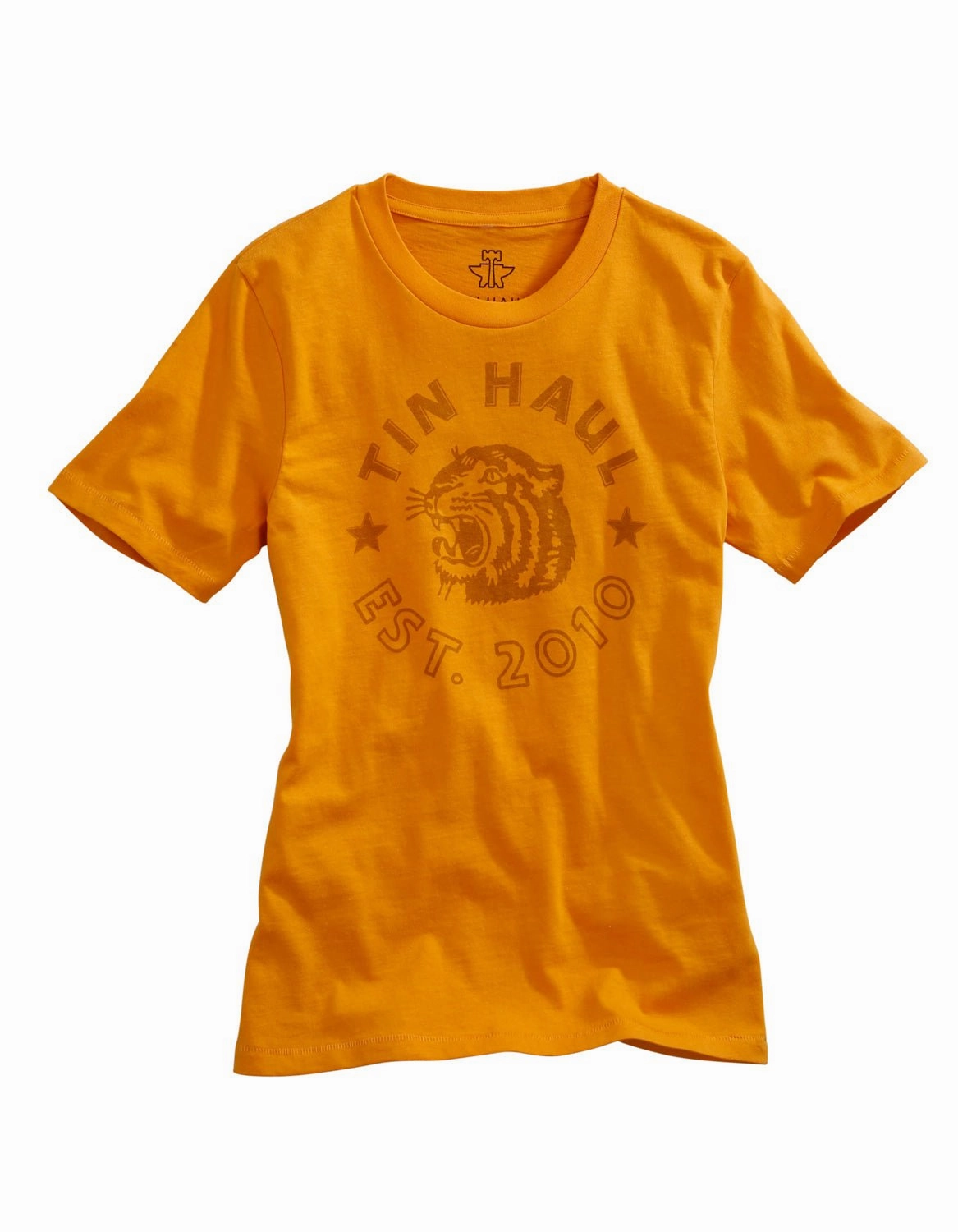 Tin Haul Womens Gold 100% Cotton Make Your Roar S/S Tiger T-Shirt Linen blend Petite Cut