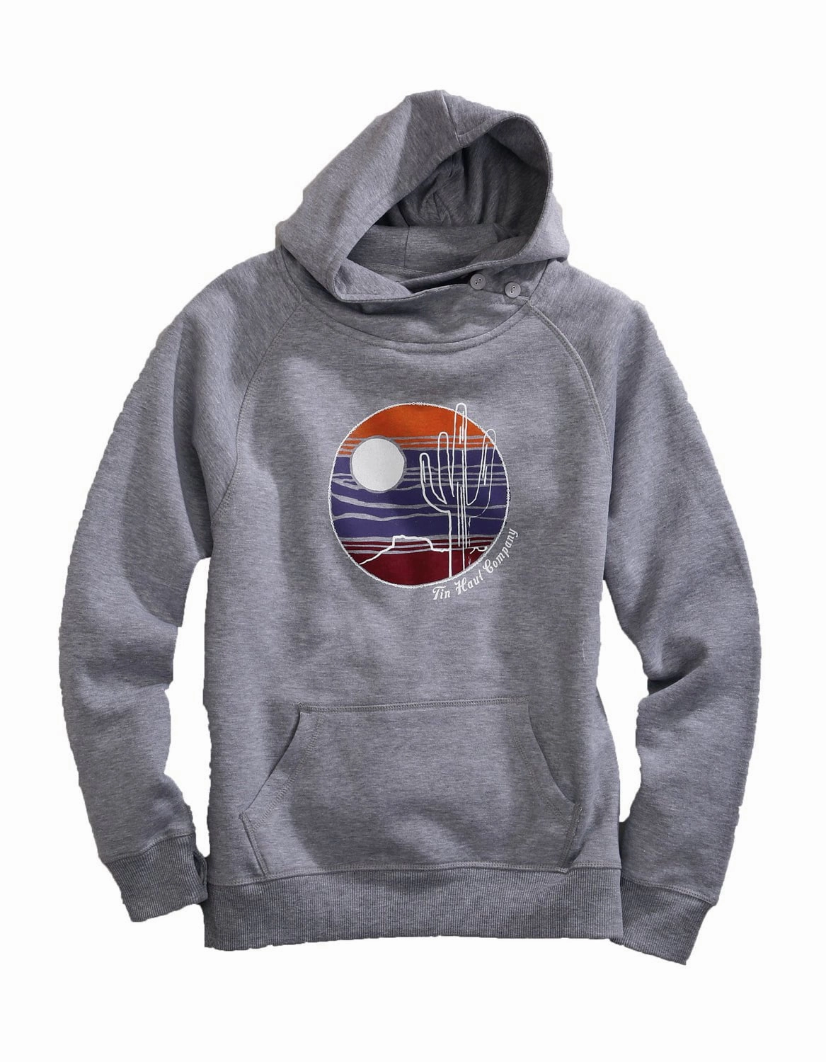Casual Comfort Wear Chic Knit Tin Haul Womens Grey Cotton Blend Cactus Mountain Scenery Hoodie