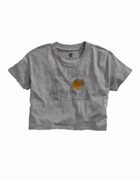 Tin Haul Womens Grey Cotton Blend Desert Scenery S/S Crop T-Shirt Chic Design Spring Break