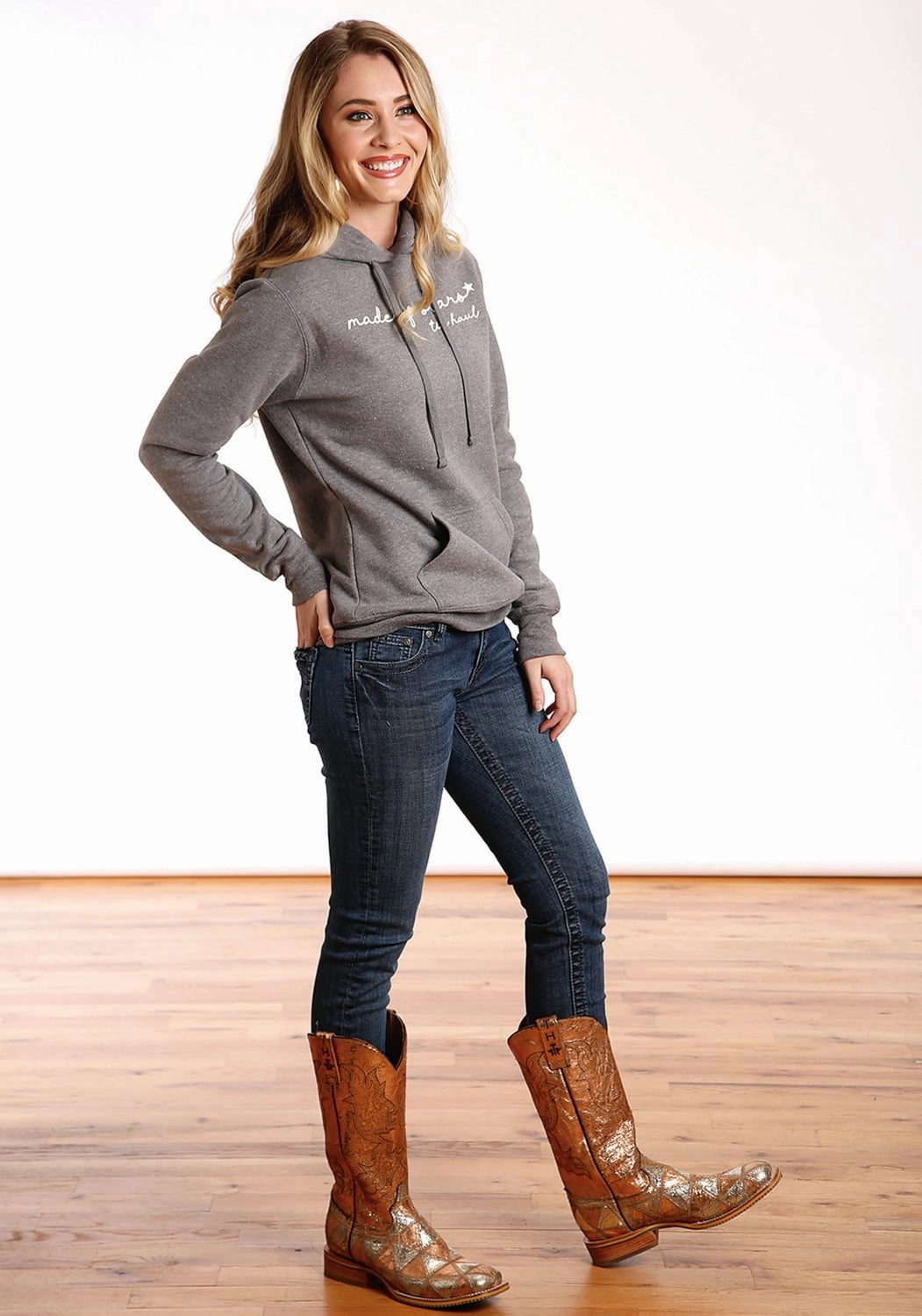 Tin Haul Womens Grey Cotton Blend Made of Stars Hoodie Comfy Must-Have