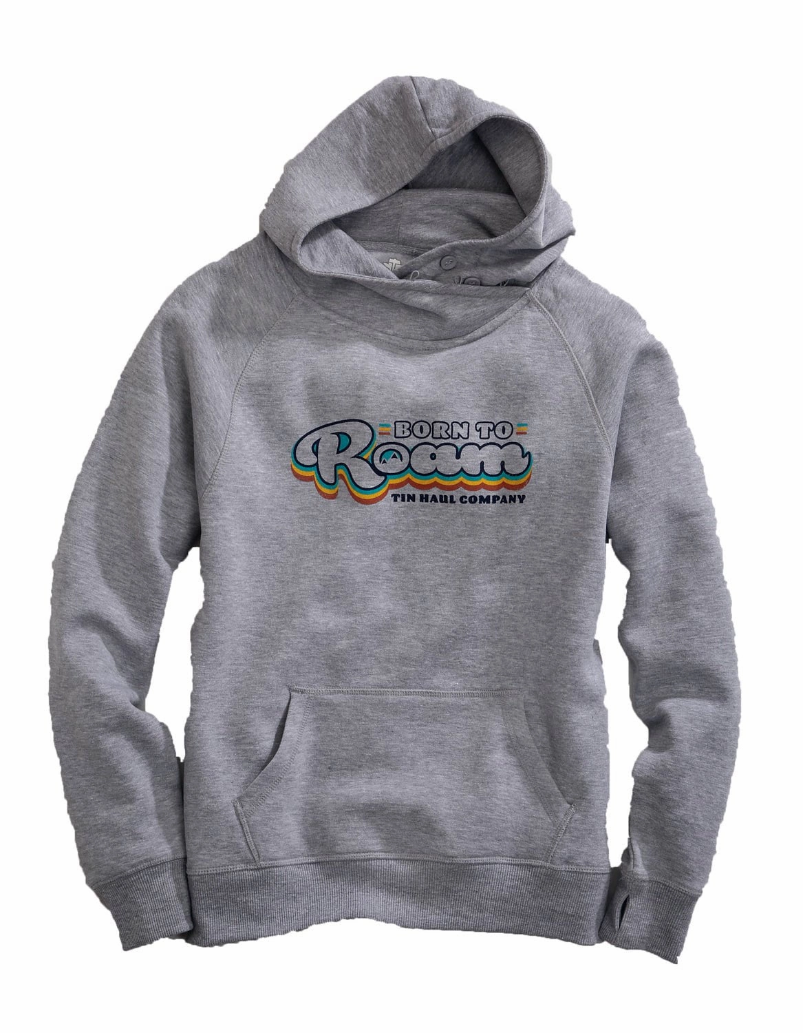 Tin Haul Womens Heather Grey Cotton Blend Born to Roam Hoodie Outdoor Ready Cozy Knit Fit