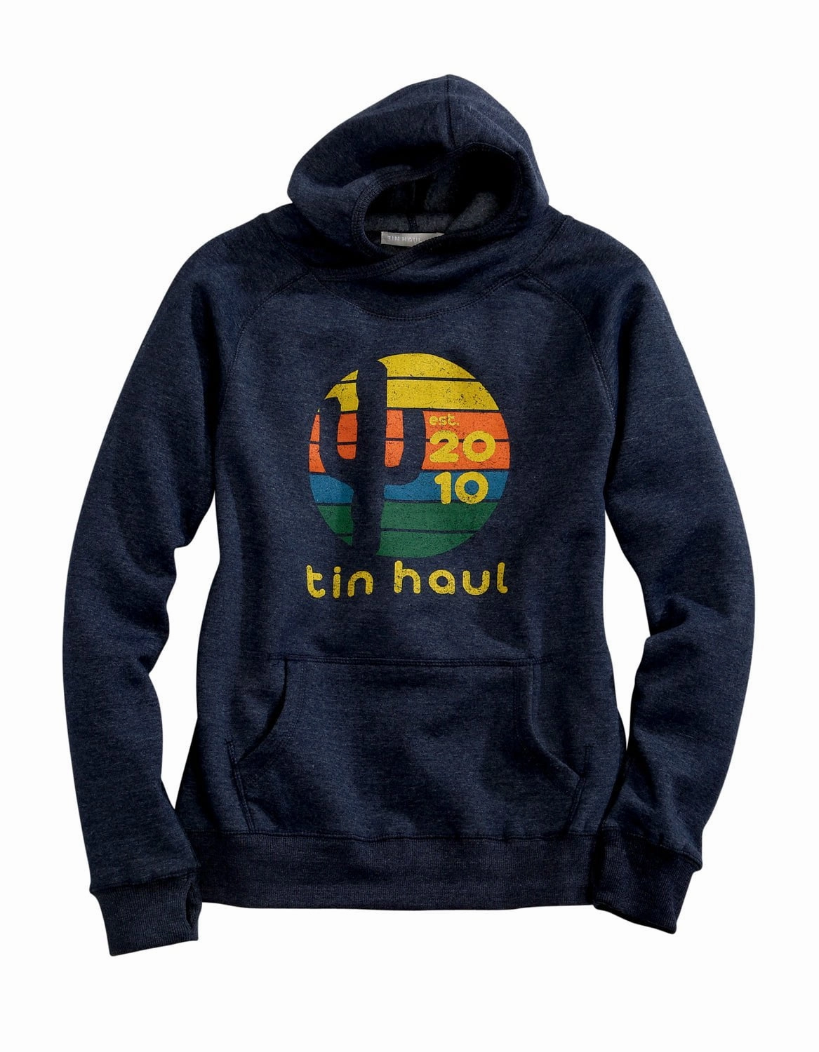 Tin Haul Womens Heather Navy Cotton Blend Cactus Sunset Hoodie Soft Knit Design Soft Warm Layers