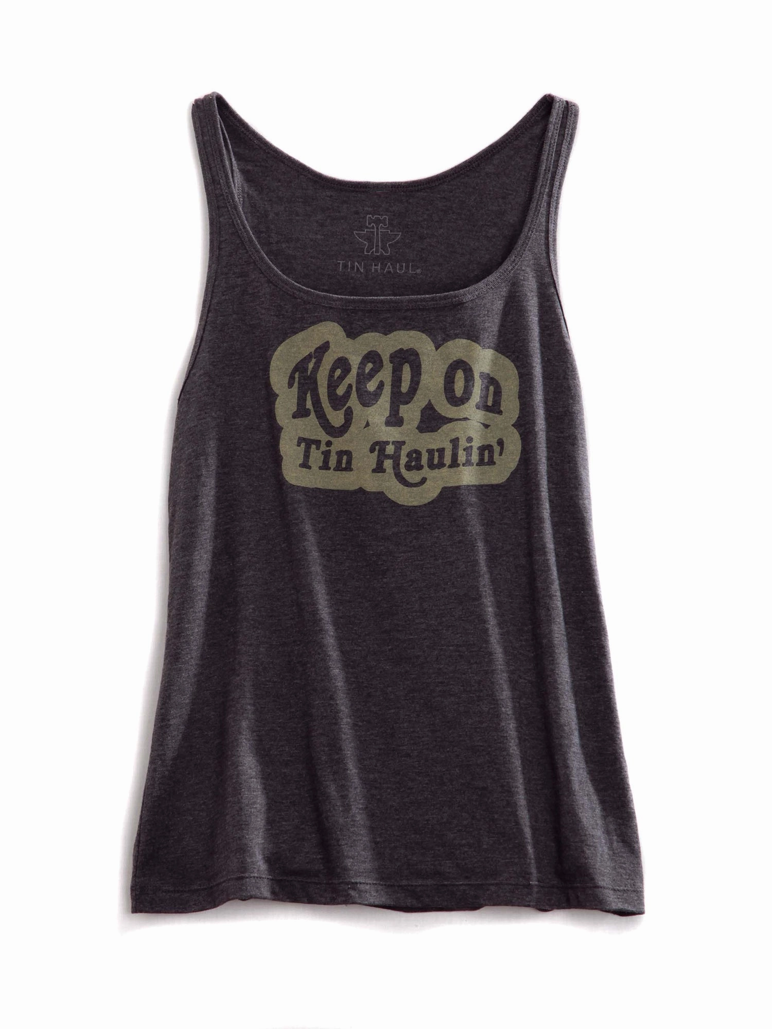 Tin Haul Womens Keep On Dark Grey 100% Cotton S/L Tank Top Hooded Neckline