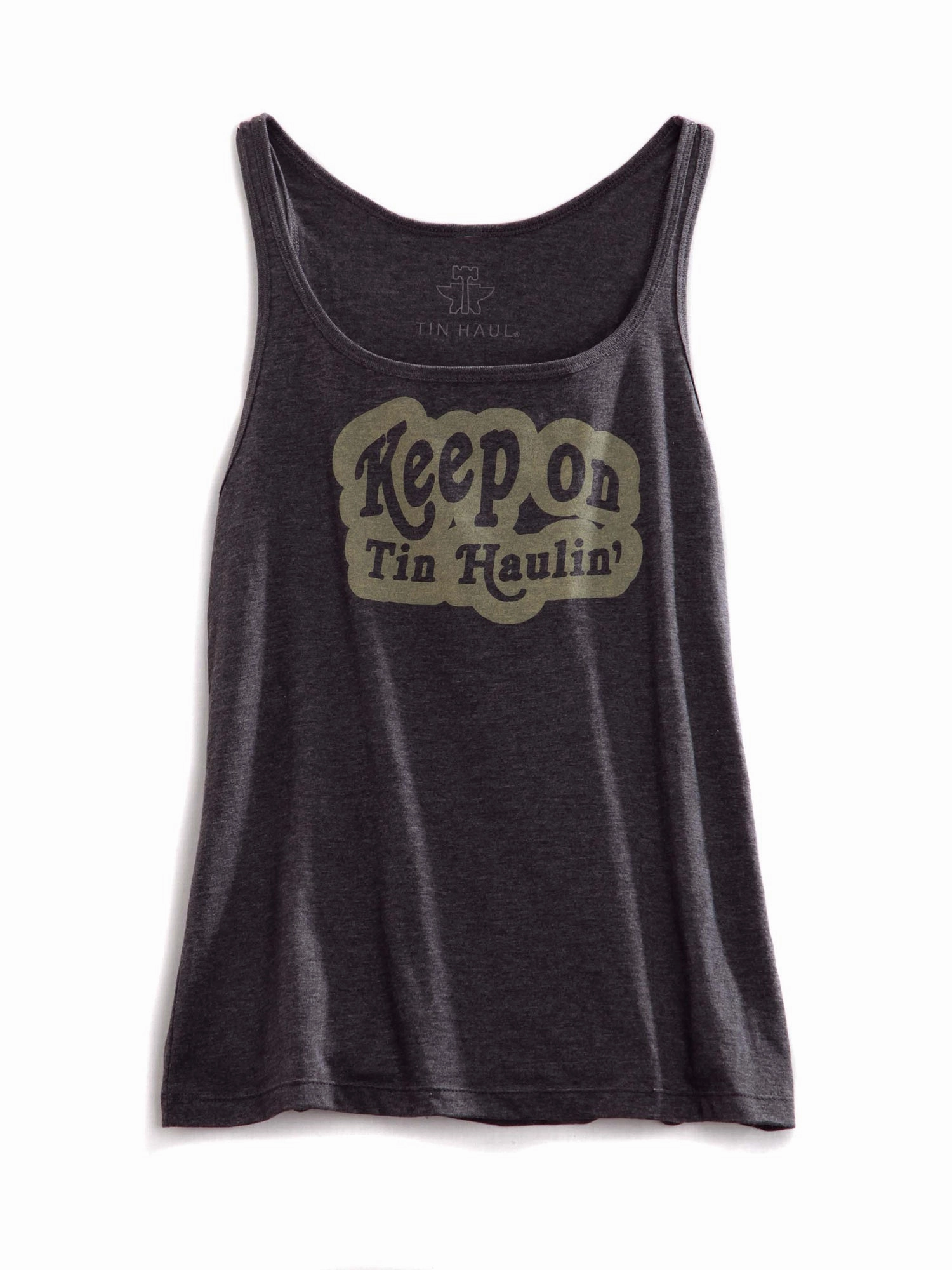 Reinforced Collar Tin Haul Womens Keep On Dark Grey 100% Cotton S/L Tank Top