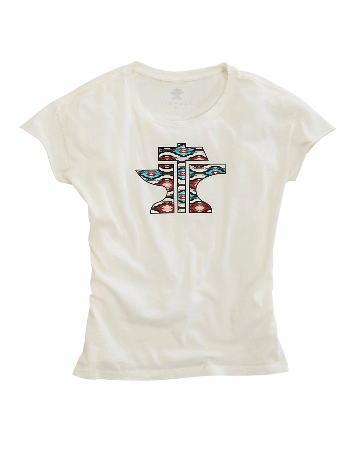 Tin Haul Womens Logo Aztec White 100% Cotton S/S T-Shirt Lakeside Relaxation