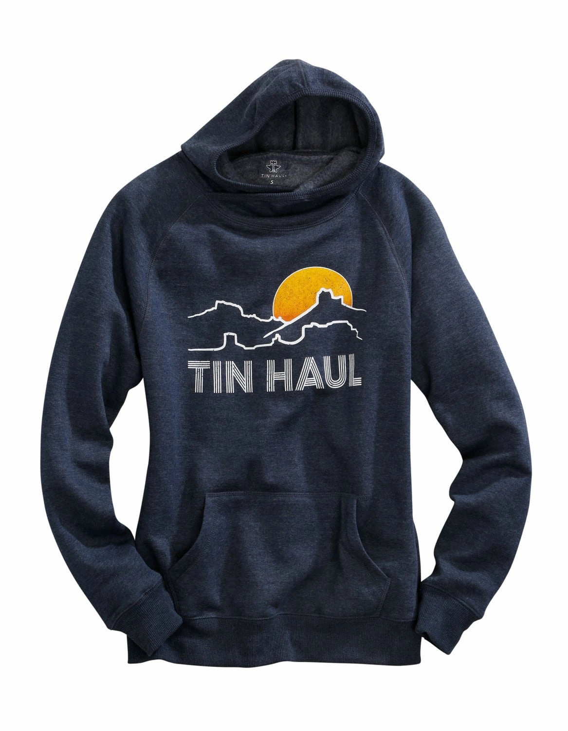 Warm design Zero Pilling Guarantee Tin Haul Womens Navy Blue Cotton Blend Mountain Logo Hoodie
