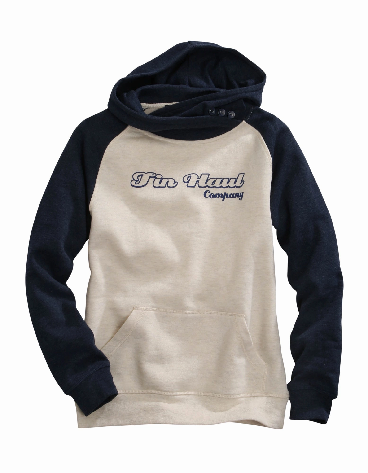 Tin Haul Womens Oatmeal/Navy Cotton Blend Retro Logo Hoodie Comfy Appeal