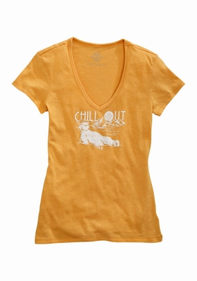 Winter Layering Tin Haul Womens Polar Bear Chill Out Golden Yellow Cotton Blend S/S T-Shirt