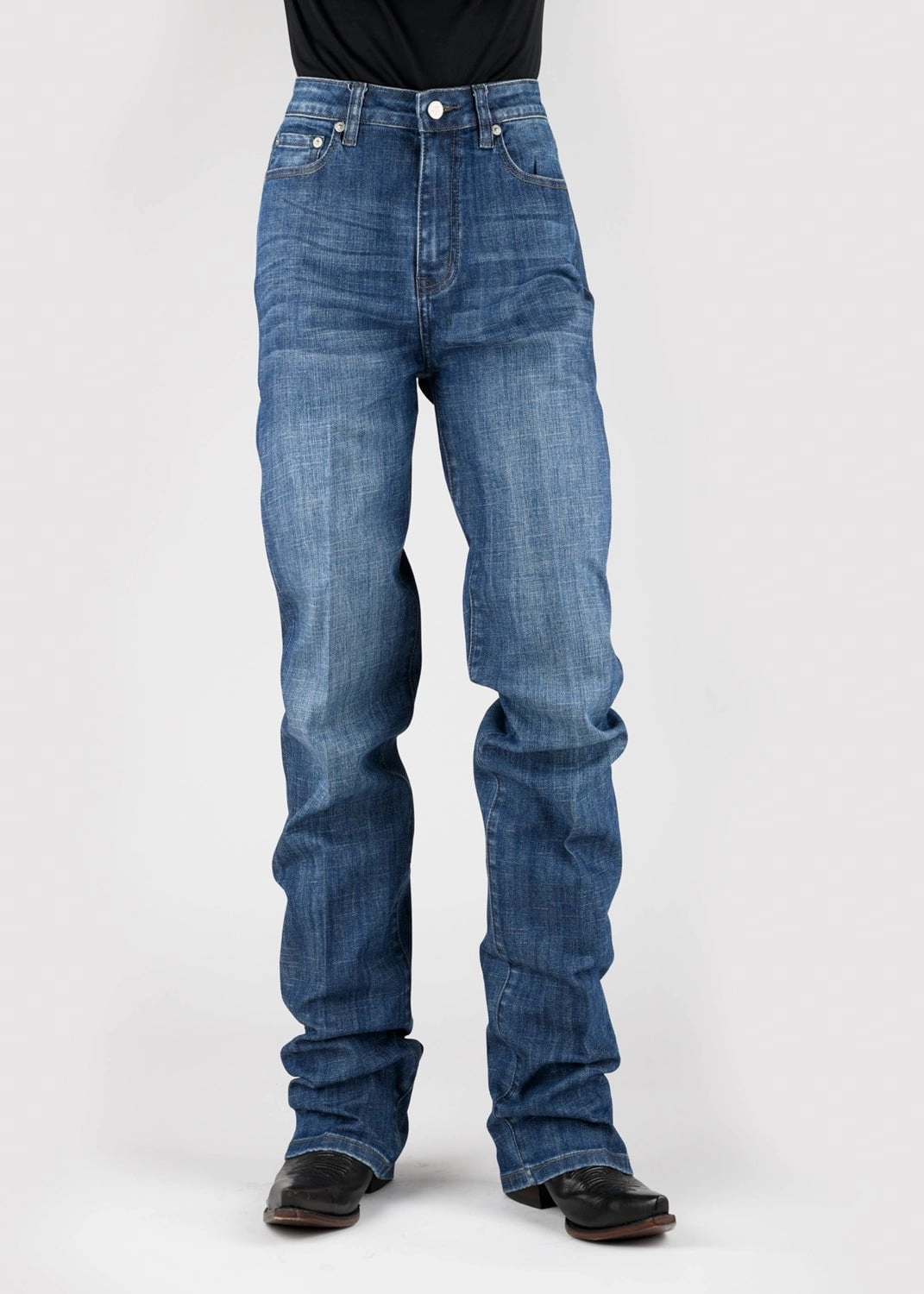 Tin Haul Womens Rachel Double Horseshoe Blue Cotton Blend Jeans Flexible Waistband Construction