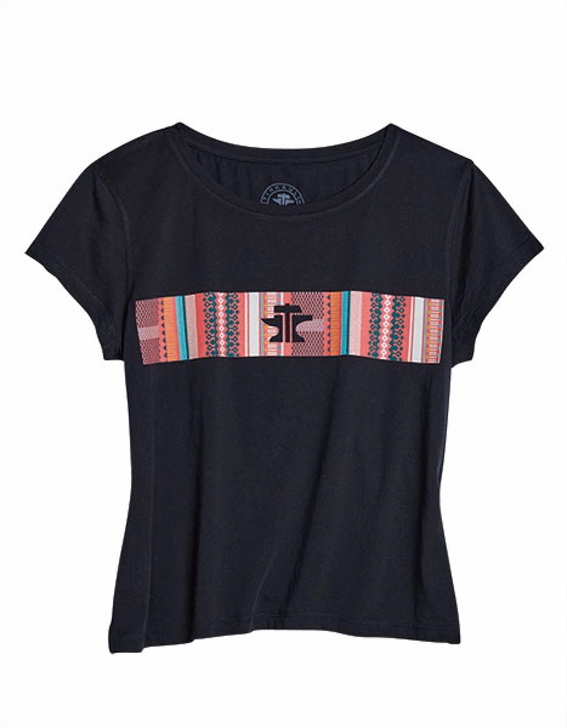 Tin Haul Womens Serape Across Chest Black Cotton Blend S/S T-Shirt Non Iron Material