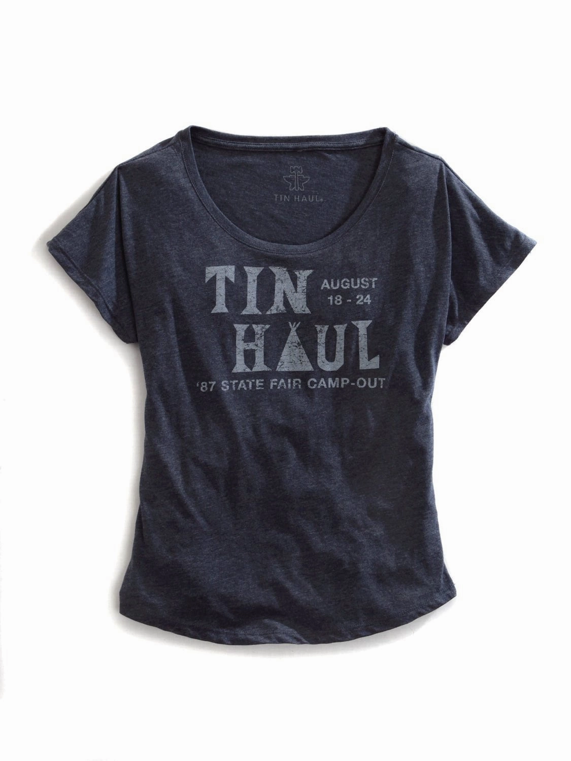 Tin Haul Womens State Fair Camp Out Navy 100% Cotton S/S T-Shirt Printed Pattern Eco-Friendly Fabric