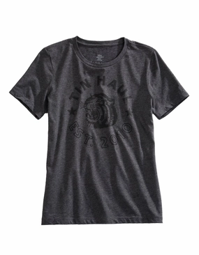 Tin Haul Womens Tiger Head Grey Cotton Blend S/S T-Shirt Fashion Forward Quick Release Cuffs