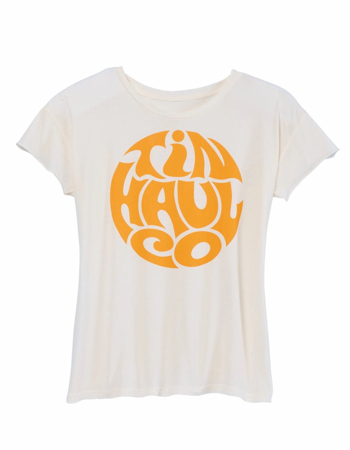 Quick Release Placket Tin Haul Womens Wavy Circle Print White 100% Cotton S/S T-Shirt