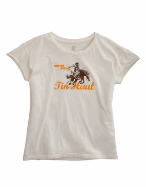 Tin Haul Womens White 100% Cotton Lady Horserider S/S T-Shirt shopping spree Versatile Piece