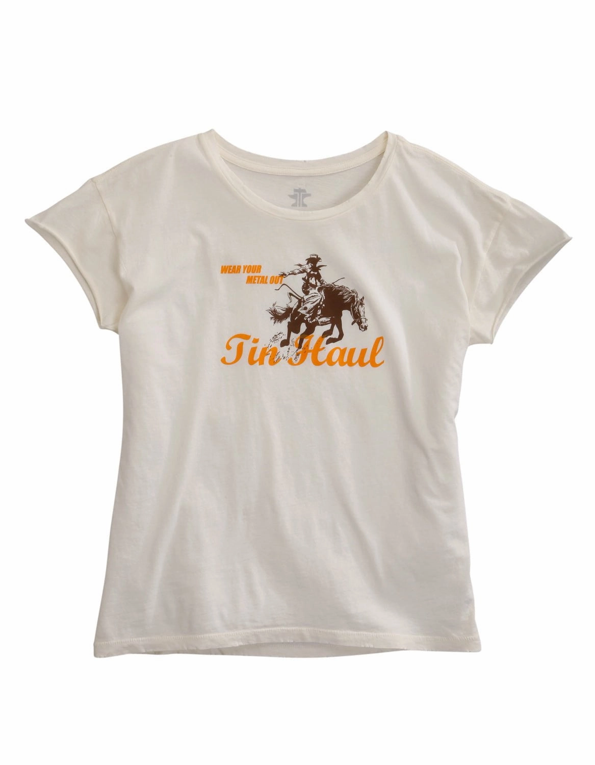 Tin Haul Womens White 100% Cotton Lady Horserider S/S T-Shirt Trend-Driven Spring Trend